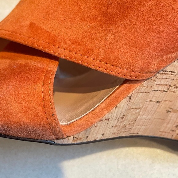 Valentino Crossover Wedge Heels 38 8 Orange Rust Suede Cork Slides Sandals - Picture 7 of 8